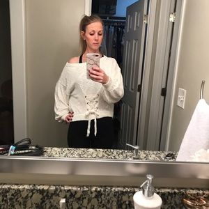 Cream front tie sweater